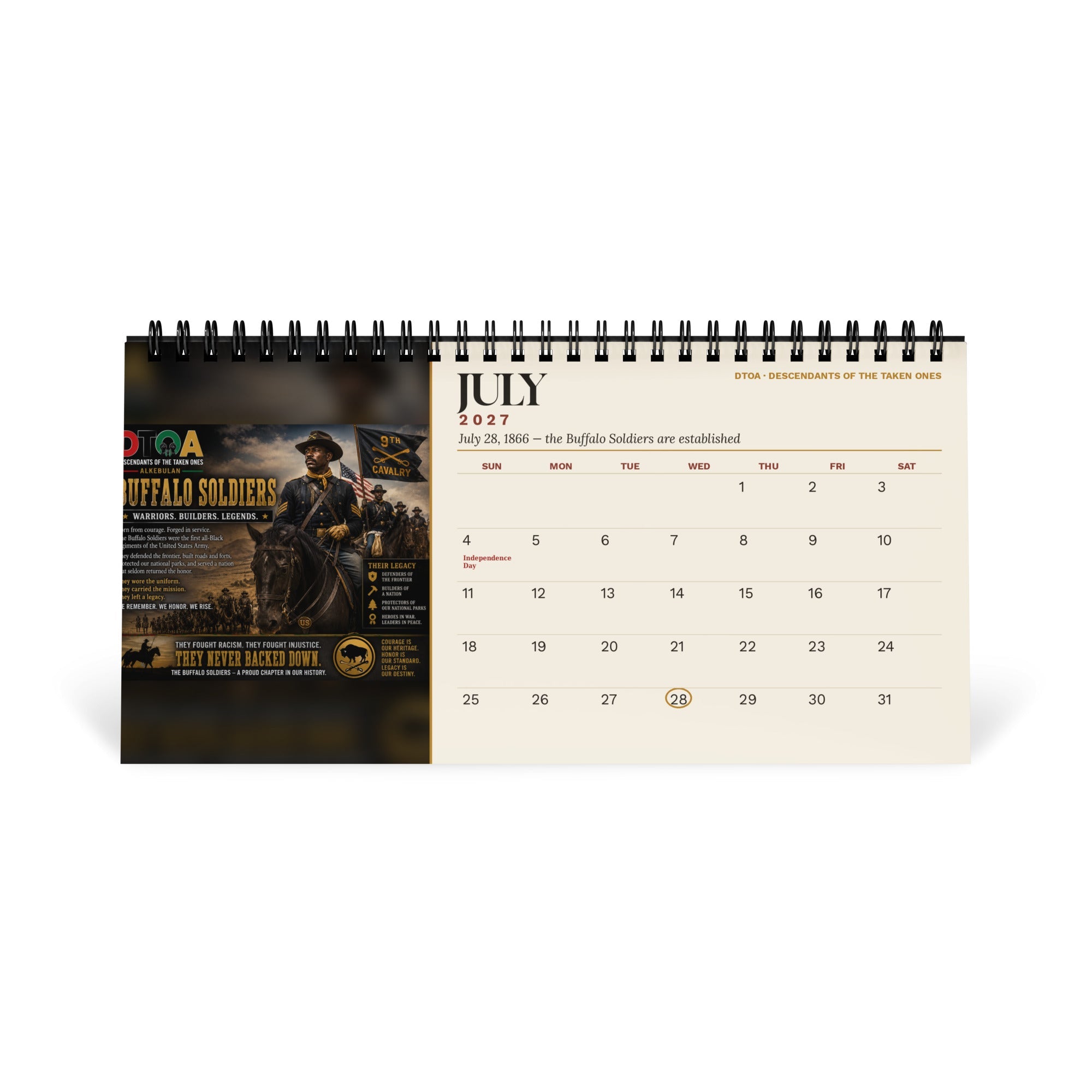 American Legends calendar page honoring the Buffalo Soldiers, established July 28, 1866