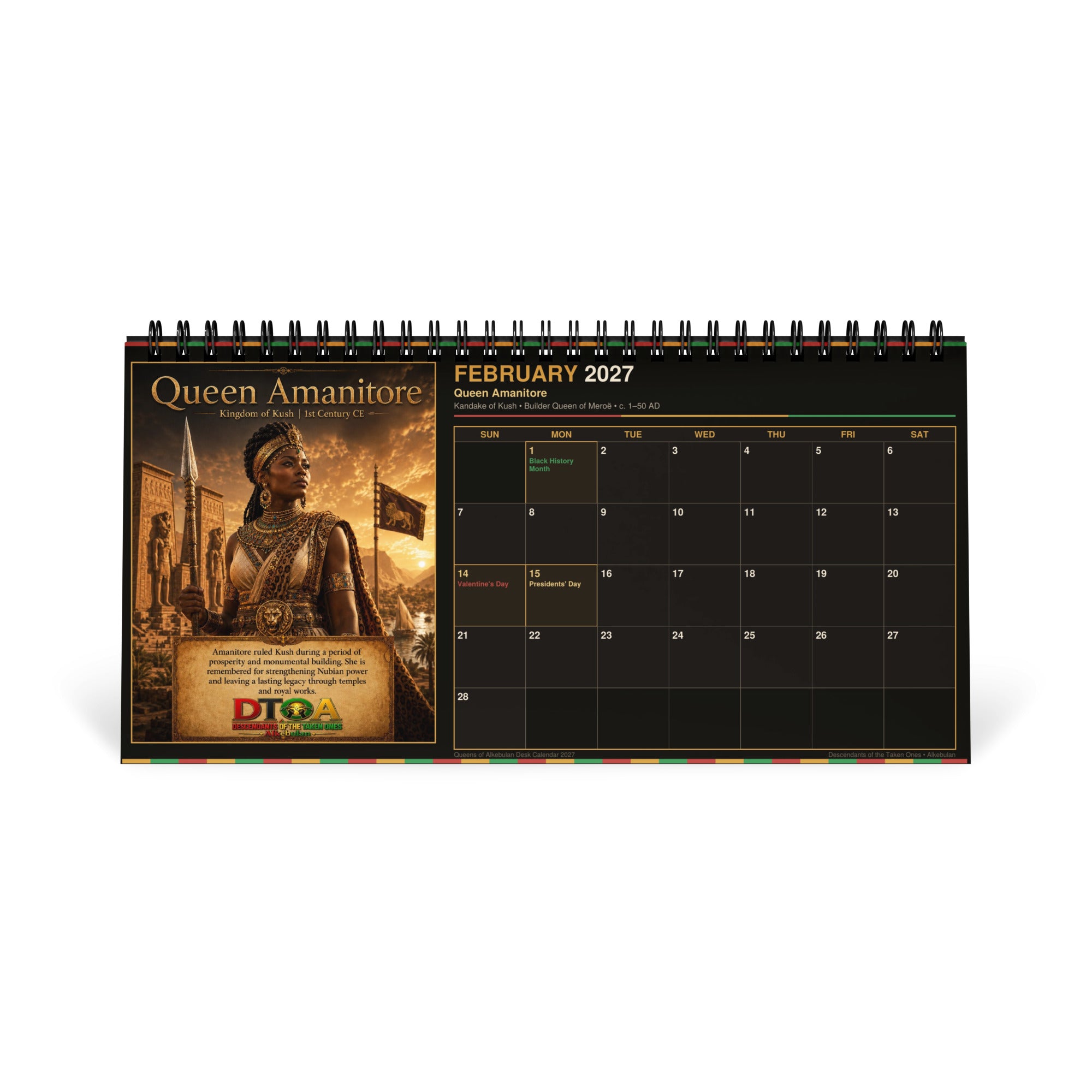 Queens of Alkebulan 2027 desktop calendar — month page 5 featuring African queen portrait artwork
