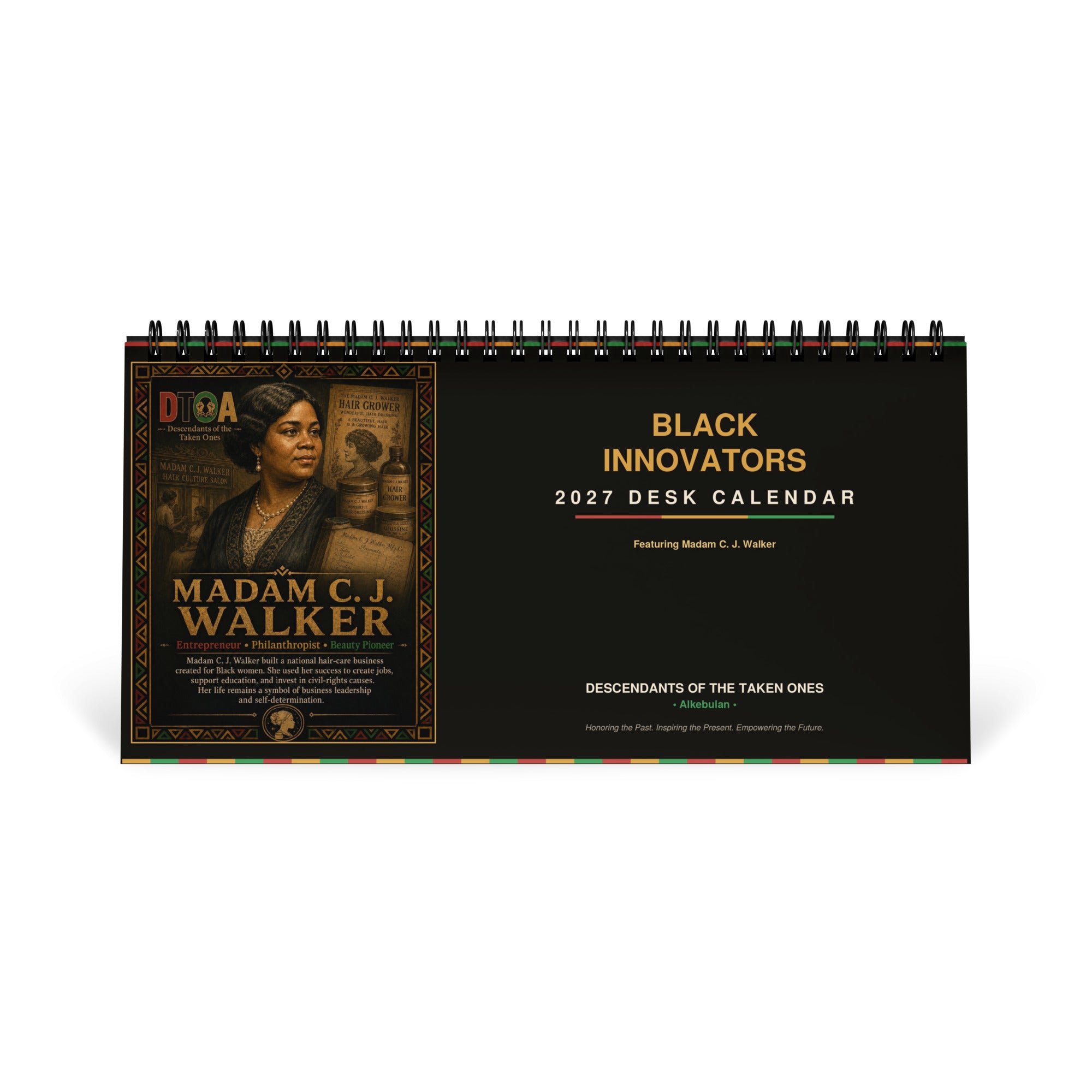 Black Innovators 2027 desktop calendar — month page 3 featuring Black inventor portrait artwork