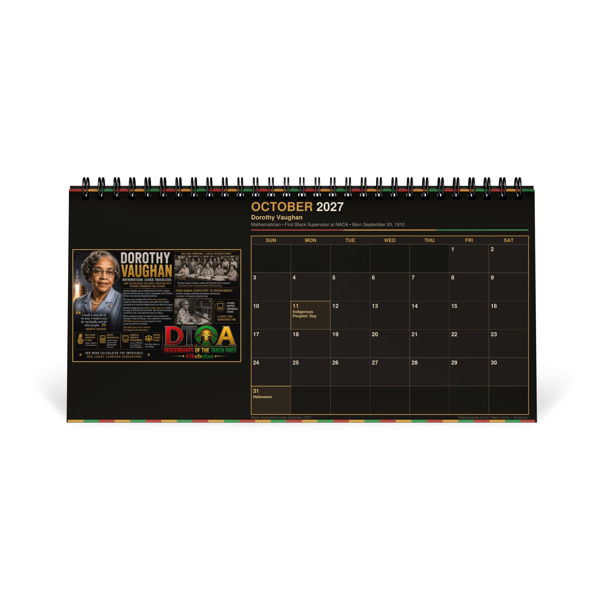 Black Innovators 2027 desktop calendar — product photo showing the calendar on a desk