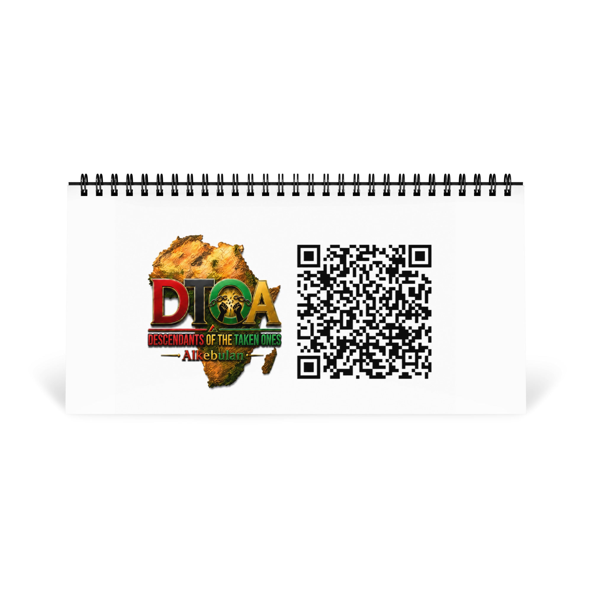American Legends 2027 Black History desktop calendar — back cover with DTOA Descendants of the Taken Ones logo and QR code