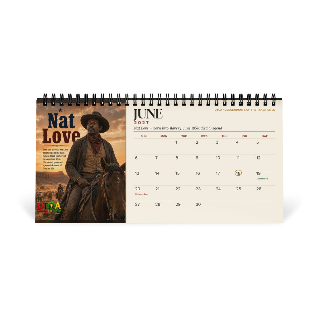 American Legends 2027 Black History desktop calendar — June page featuring Nat Love, legendary Black cowboy of the American West