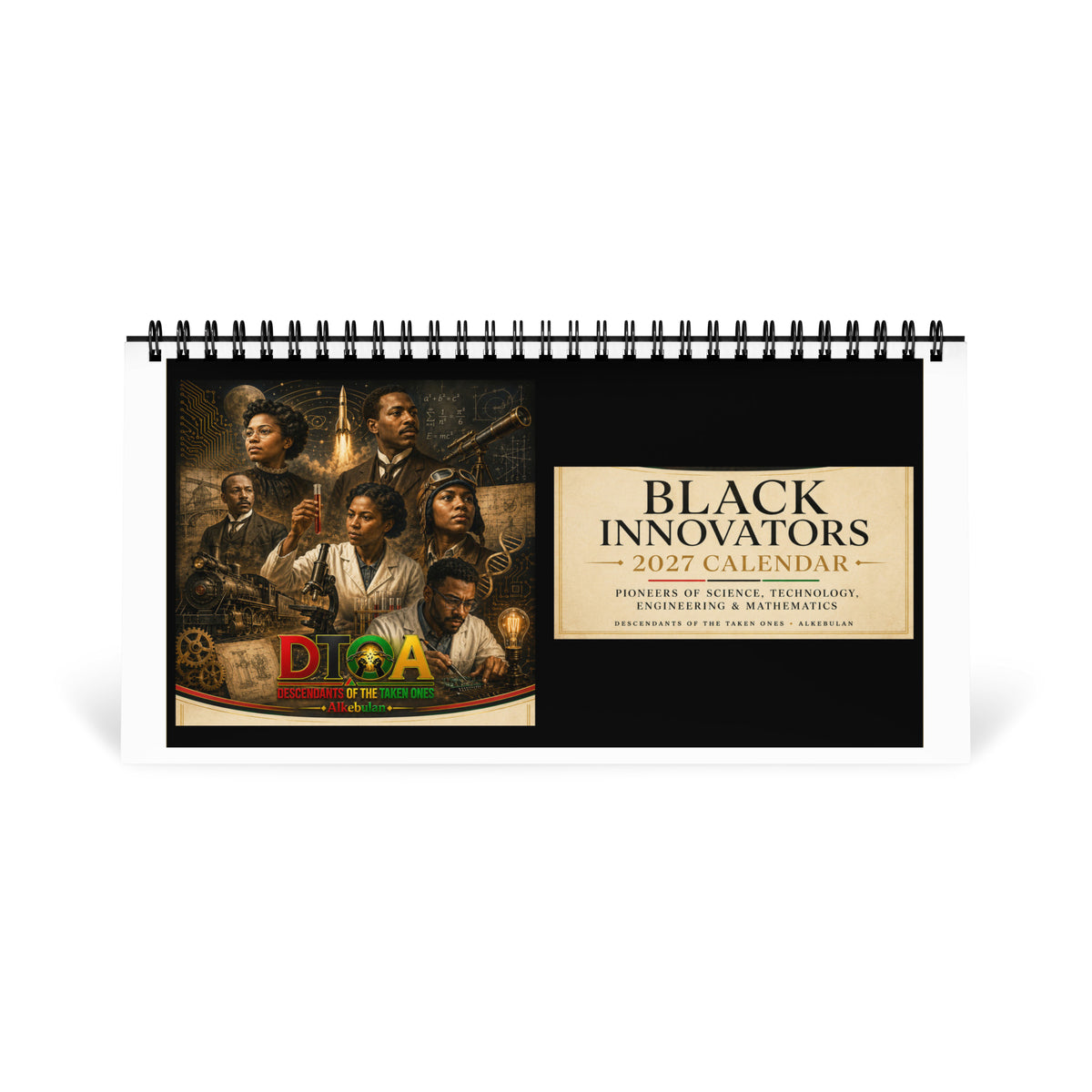 Black Innovators 2027 desktop calendar — front cover featuring twelve Black inventors and scientists
