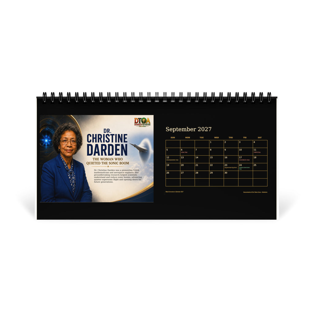 Black Innovators 2027 desktop calendar — September page featuring Christine Darden, NASA aeronautical engineer