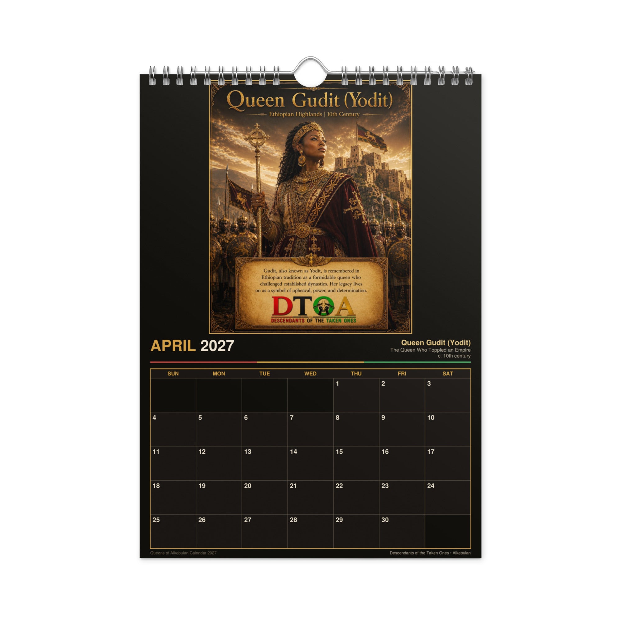 Queens of Alkebulan 2027 wall calendar Black & Gold Edition — front cover