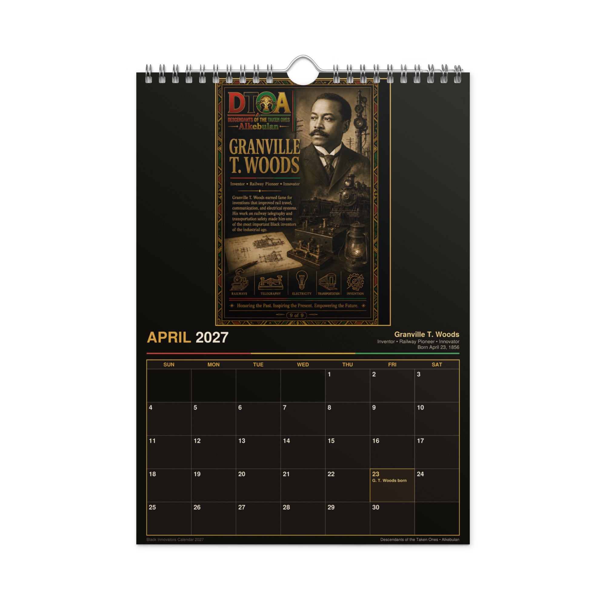 Black Innovators 2027 wall calendar — front cover with original DTOA portrait artwork
