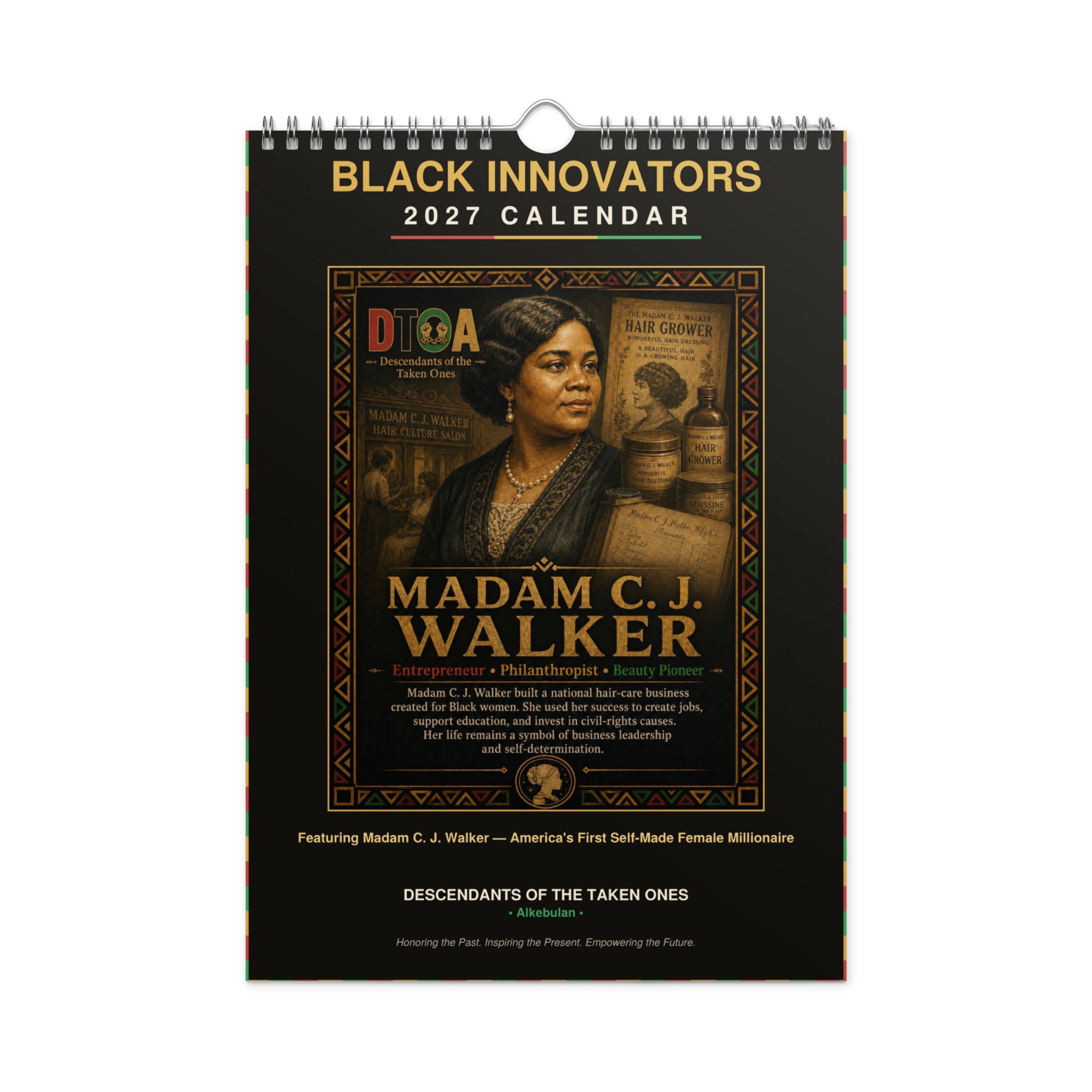 Black Innovators 2027 wall calendar — month page 3 featuring Black inventor portrait artwork