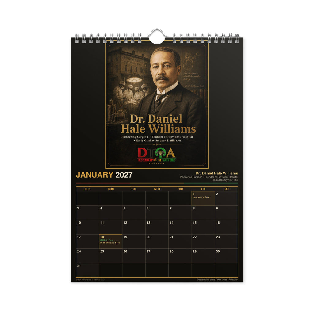 Black Innovators 2027 wall calendar — product photo showing the calendar's print detail