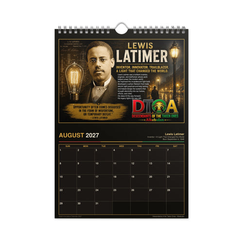 Black Innovators 2027 wall calendar — month page 2 featuring Black inventor portrait artwork