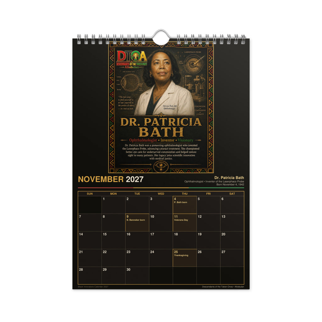 Black Innovators 2027 wall calendar — month page 10 featuring Black inventor portrait artwork