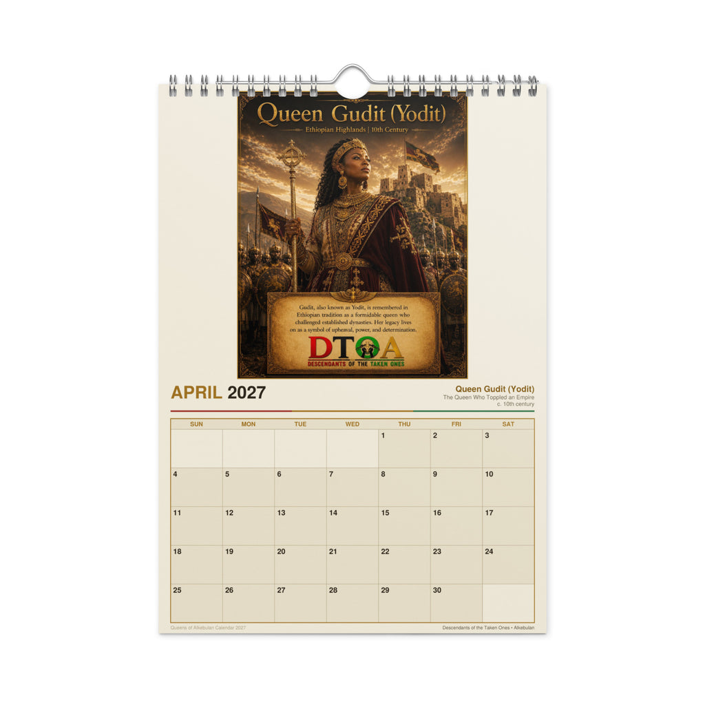 Queens of Alkebulan 2027 wall calendar — front cover with original DTOA artwork