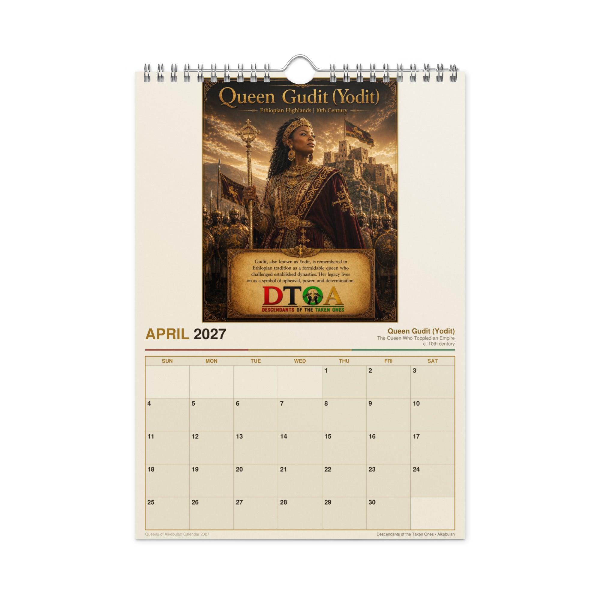 Queens of Alkebulan 2027 wall calendar — front cover with original DTOA artwork