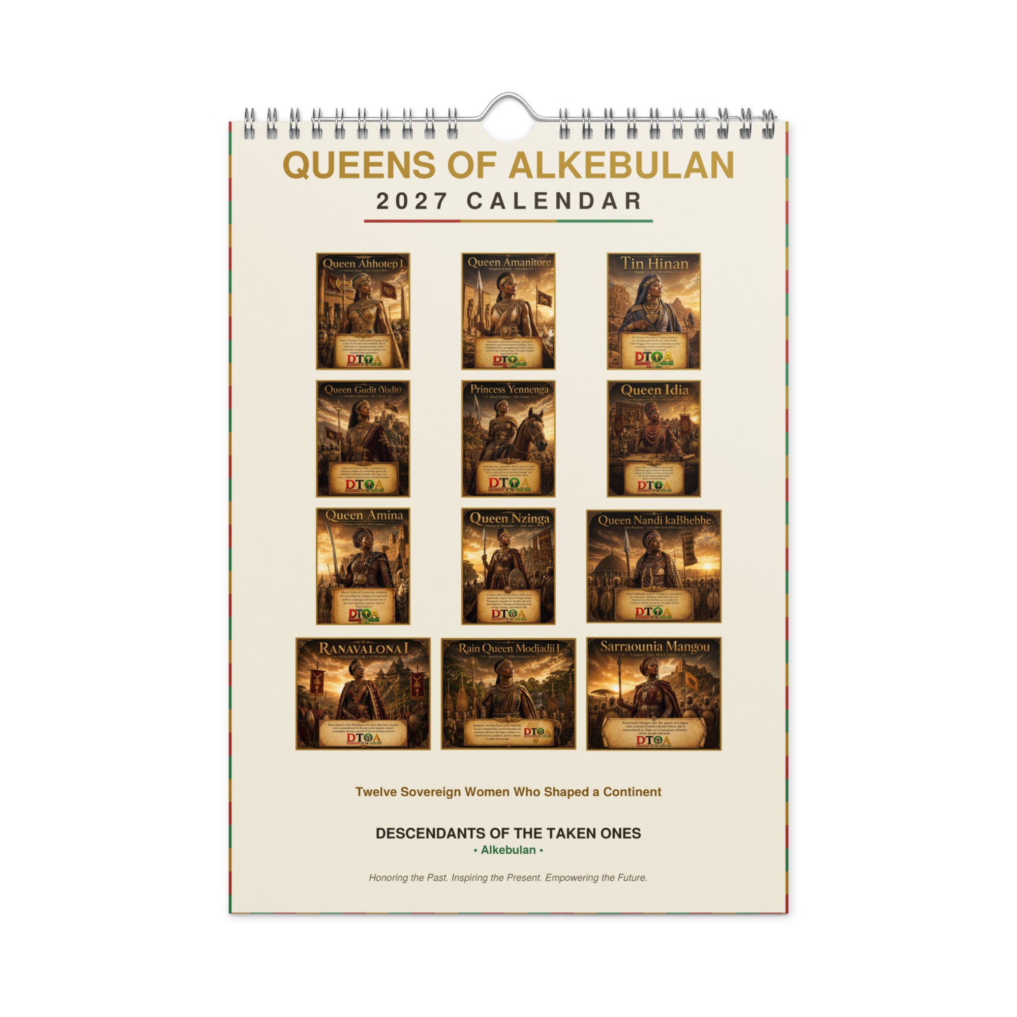 Queens of Alkebulan 2027 wall calendar — month page 3 featuring African queen portrait artwork