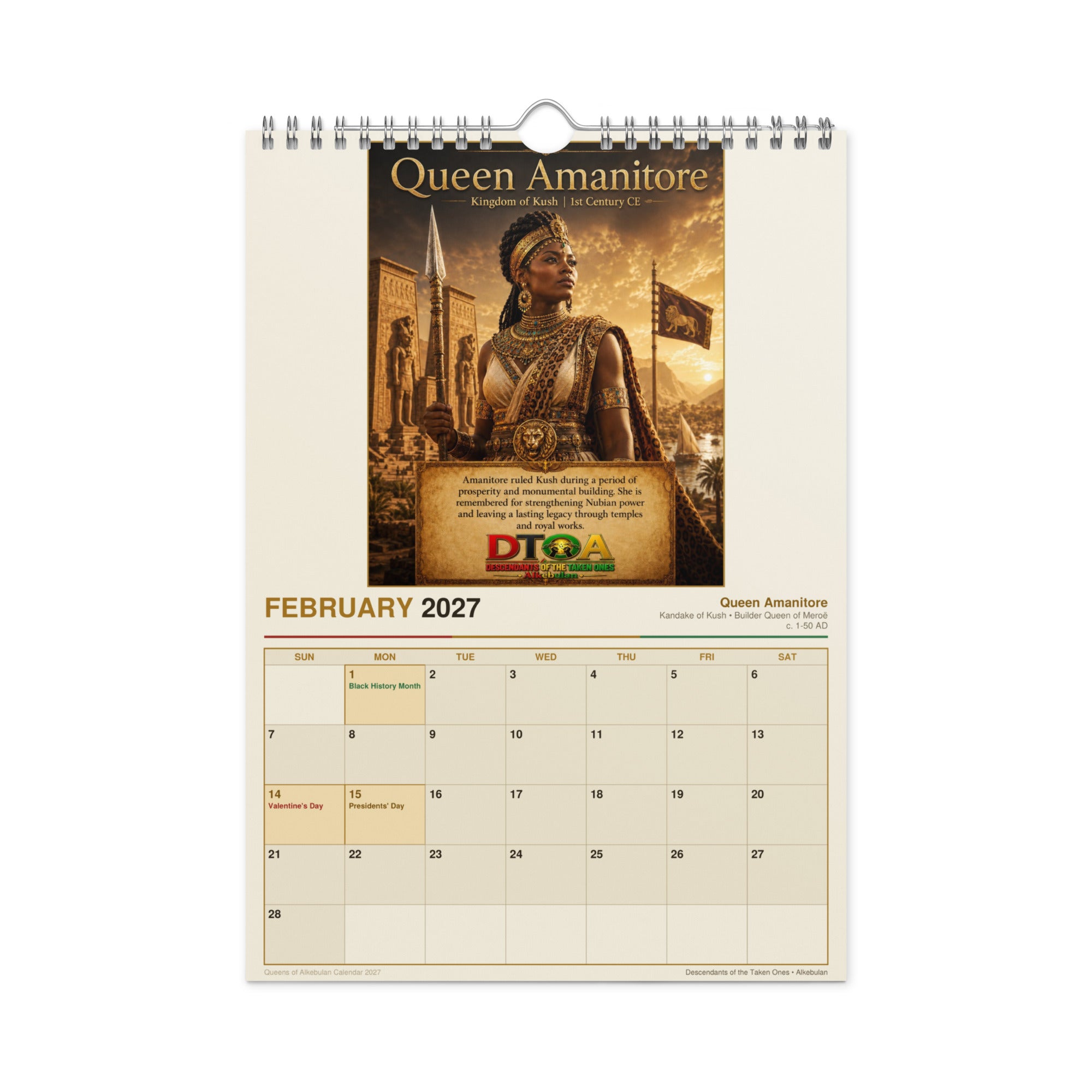 Queens of Alkebulan 2027 wall calendar — month page 5 featuring African queen portrait artwork