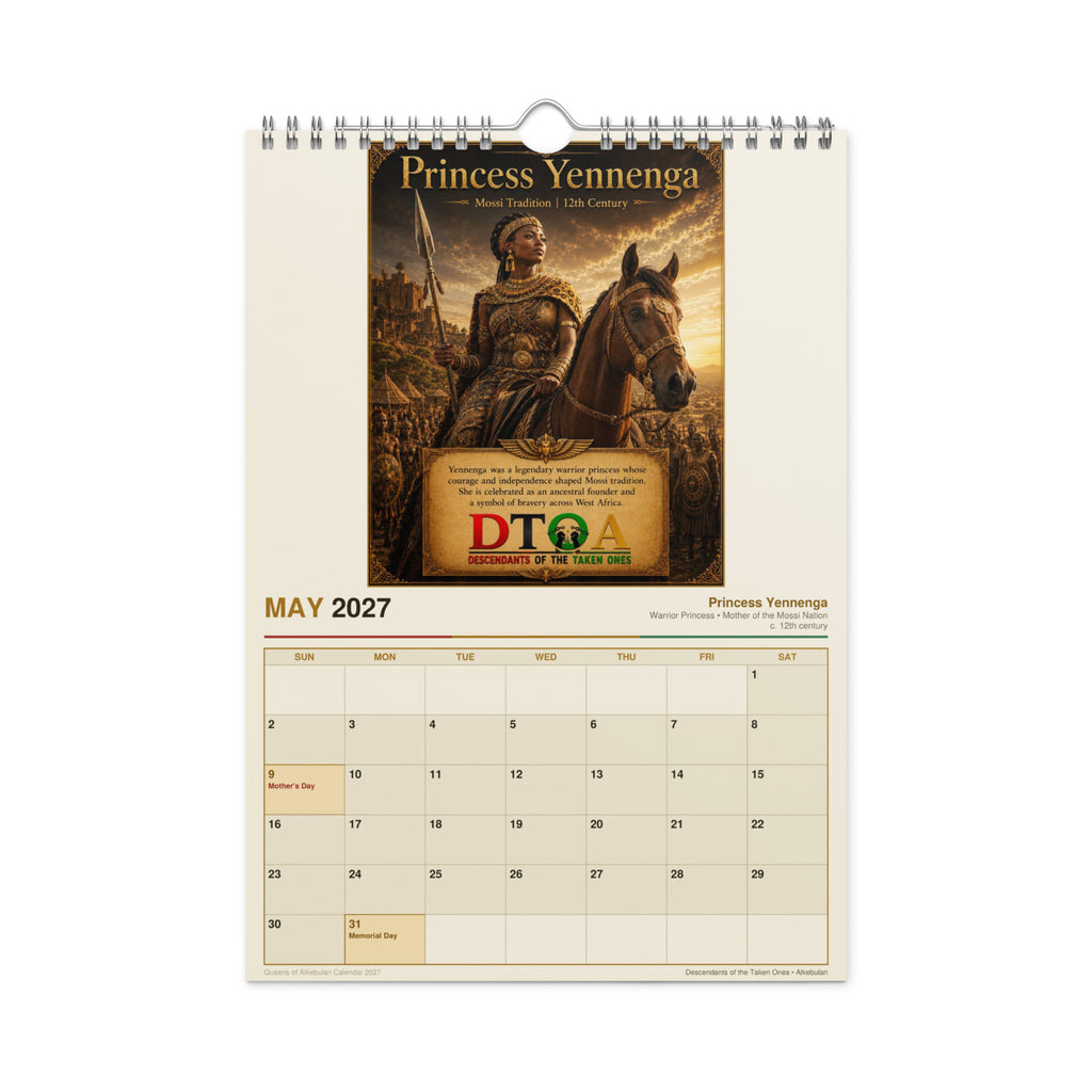 Queens of Alkebulan 2027 wall calendar — month page 9 featuring African queen portrait artwork