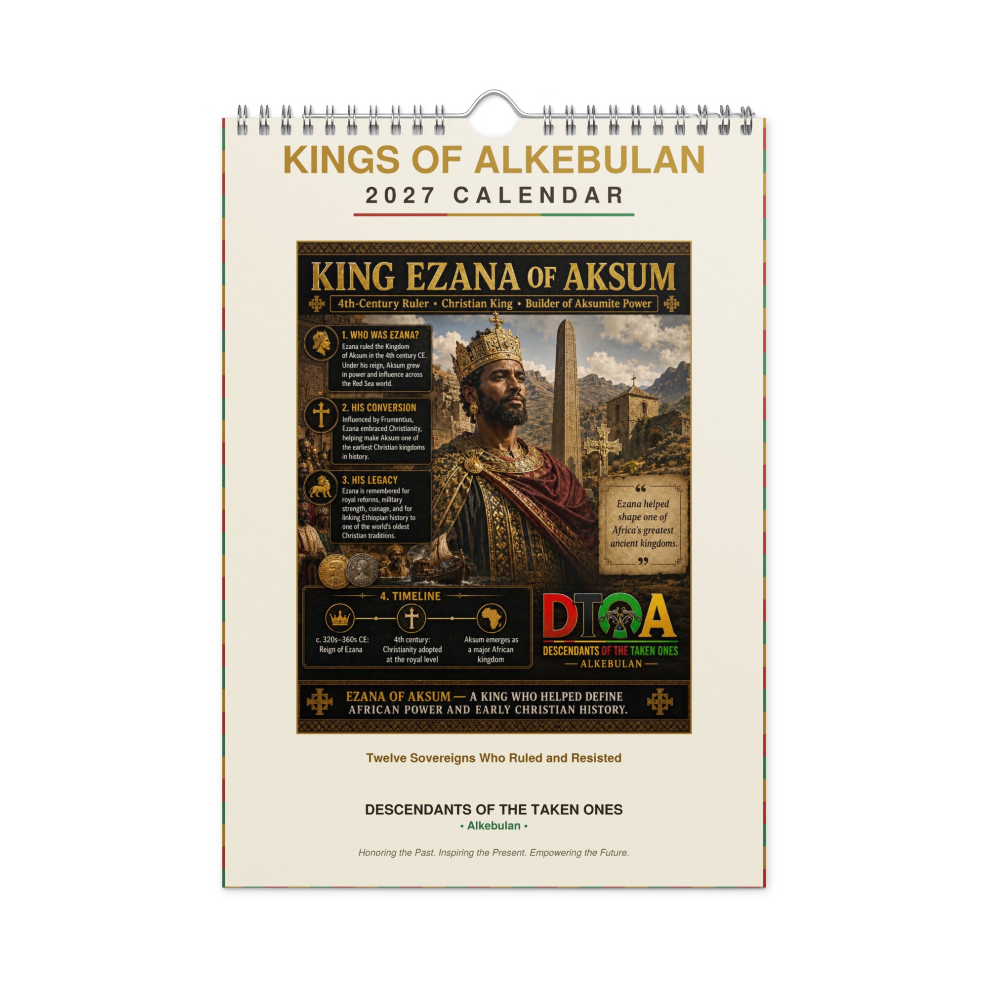 Kings of Alkebulan 2027 wall calendar — month page 3 featuring African king portrait artwork