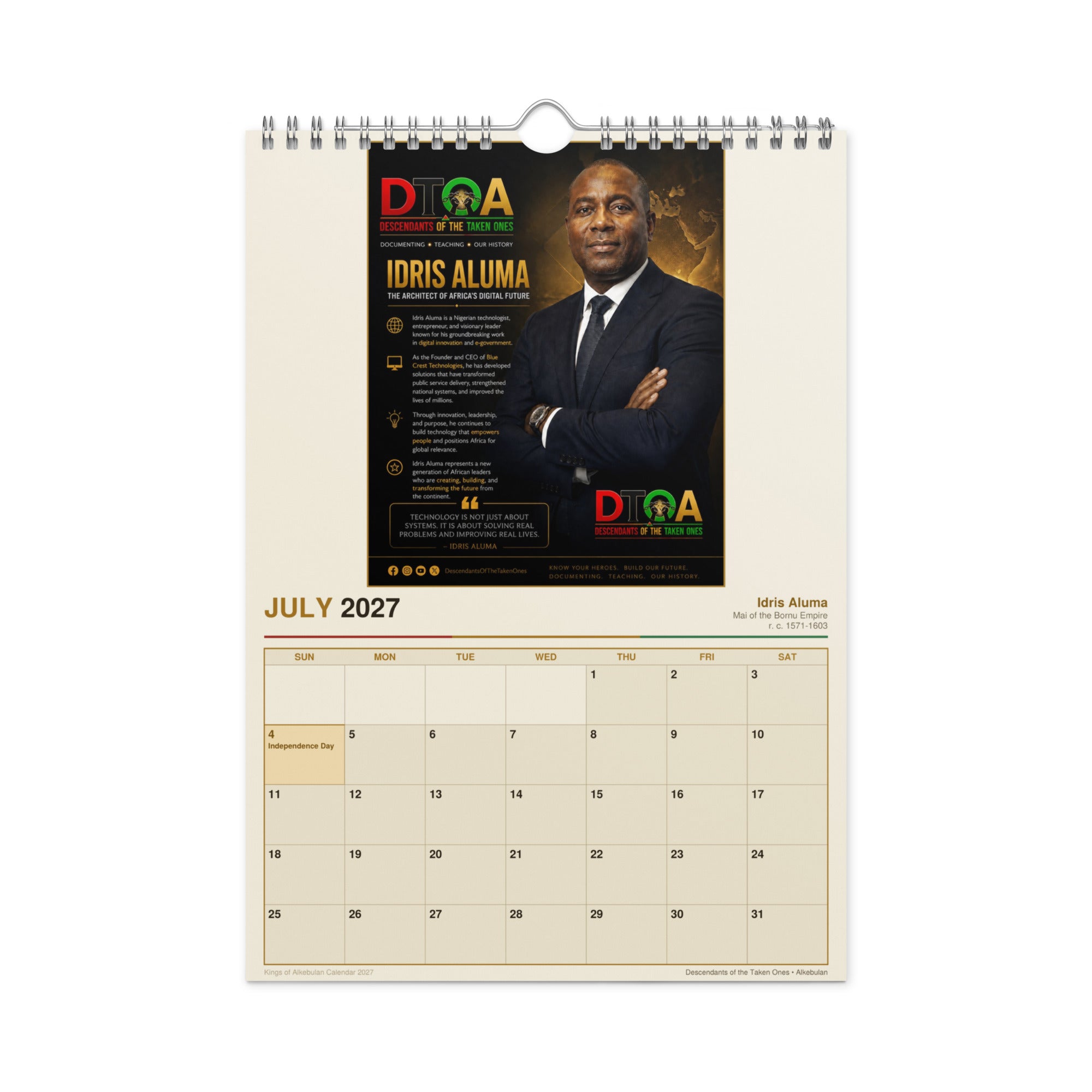 Kings of Alkebulan 2027 wall calendar — month page 6 featuring African king portrait artwork