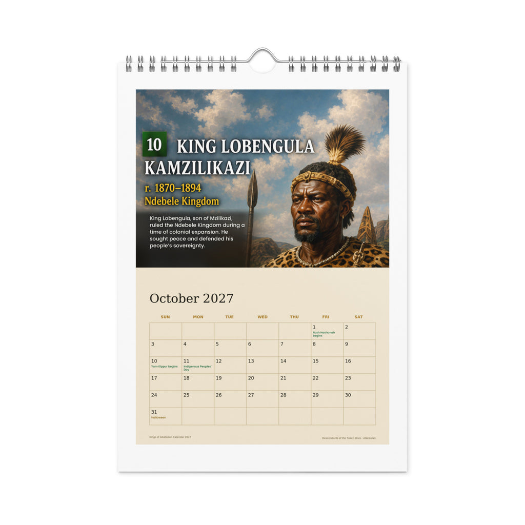 October 2027 page — King Lobengula Kamzilikazi of the Ndebele, with Indigenous Peoples' Day marked