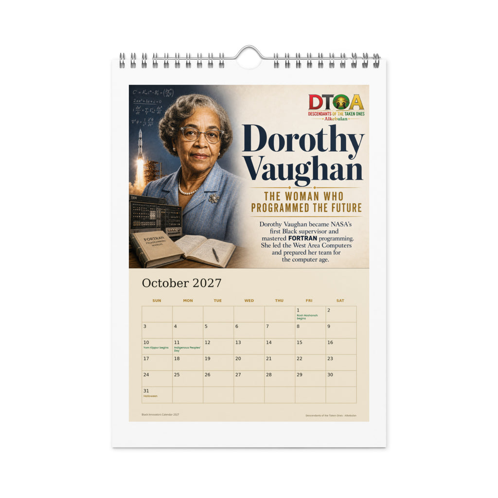 Black Innovators 2027 wall calendar — October page featuring Dorothy Vaughan, NASA mathematician and computing pioneer