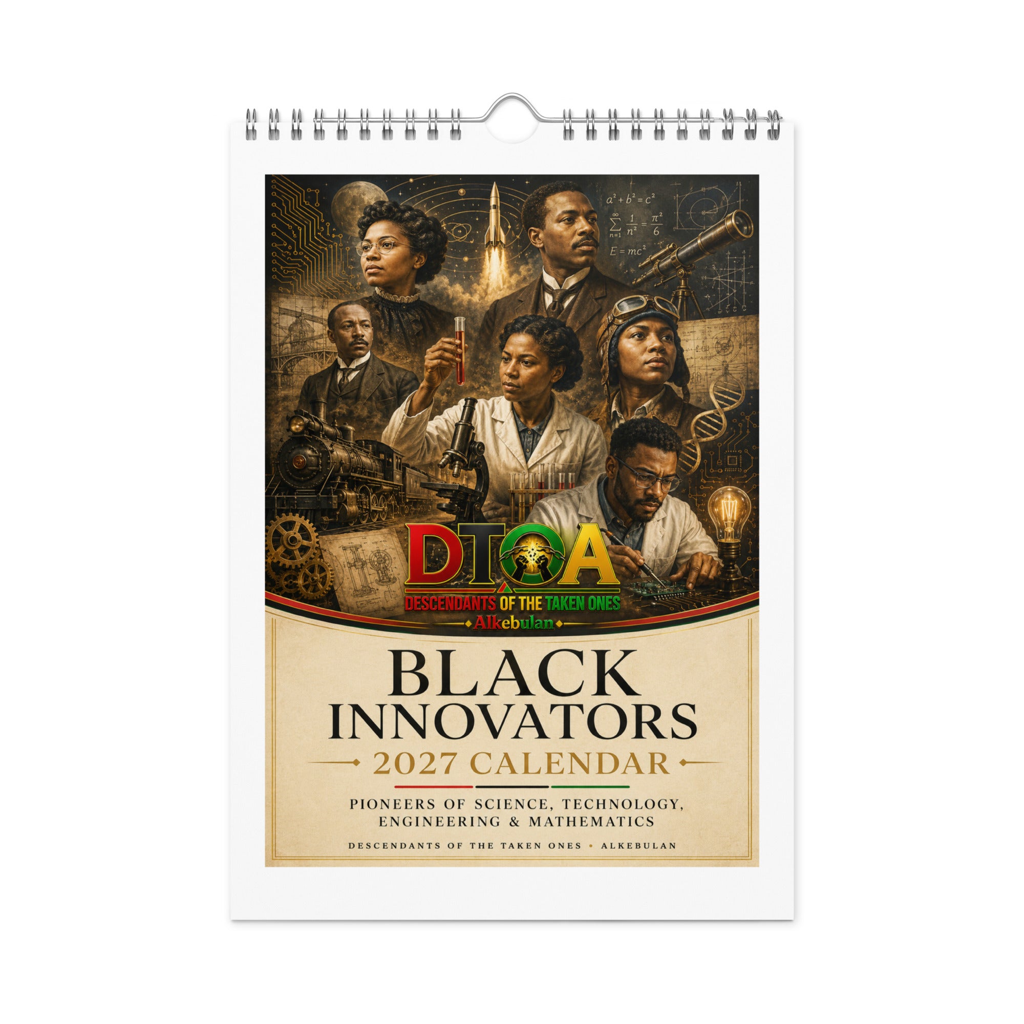 Black Innovators 2027 wall calendar, Black & Gold Edition — front cover featuring twelve Black inventors and scientists